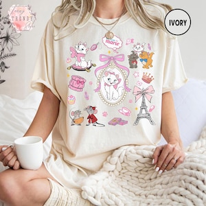 Camisa de Disney Los Aristogatos Marie con lazo de coqueta, camisa de viaje para niñas amantes de los gatos de Berlioz Toulouse Marie Disney, cumpleaños de niña Marie con coqueta