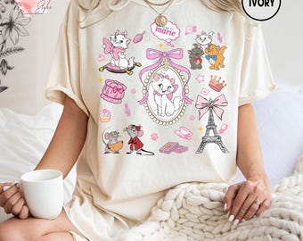 Camisa de Disney Los Aristogatos Marie con lazo de coqueta, camisa de viaje para niñas amantes de los gatos de Berlioz Toulouse Marie Disney, cumpleaños de niña Marie con coqueta
