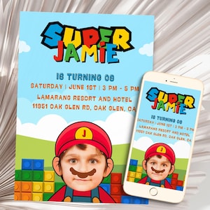 Mario Bros Urodziny, Zaproszenie na Urodziny Chłopca, Super Zaproszenie Urodzinowe, Zaproszenie Urodzinowe Gry, Gra Wideo Mario, Zaproszenie Na Urodziny Dla Dzieci