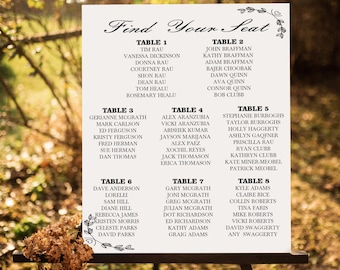 Personalized Wooden Wedding Seating Chart, Find Your Seat Sign , wedding Table Plan, Rustic Wedding Decor, Engraved Seating Board