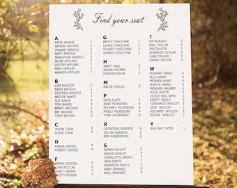 Personalized Wooden Wedding Seating Chart,  Custom  Find Your Seat Sign with Your Wedding Details , Elegant and Unique Seating Chart.