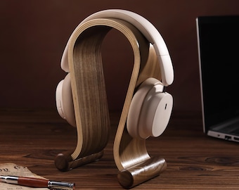 Birthday Custom Wooden Headphones Stand Personalized Headphone Holder for Office Desk Home, Engraved Headphones Stand Anniversary Gift