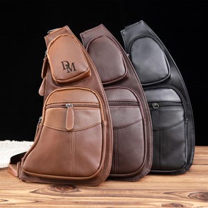 Custom Engraved Leather Crossbody Bag,Personalized Crossbody Sling Bag,Leather Chest Bag,Travel Bag,Shoulder Bag for Him,Groomsmen Gifts