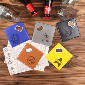 Custom Leather Coaster Bottle Opener Groomsmen Gift Engraved Leather Bottle Opener Personalized Bottle Opener Wedding Gift, gift for men