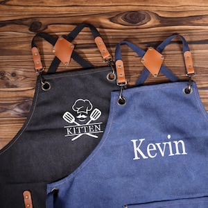 Custom Canvas Apron,Canvas Workshop Apron with Pockets, Embroidered Apron for Dad,  Bartender Apron，Personalized Father&#39;s Day Gift For Men