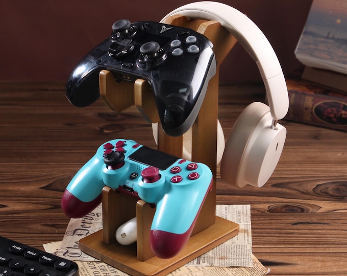 Fathers Day Personalized Game Controller &Headphone Stand-Controller Organizer,Gamer Room Decor,Gift for Gamers,Music Lover,Gifts for Him