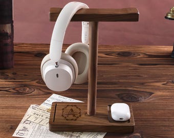 Birthday Gift Custom Wood Headphone Stand Personalized Desk Organiser Handmade Headphone Holder Anniversary Gift Birthday Gift For Him