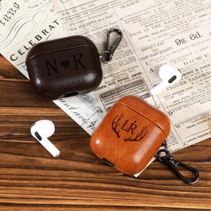 Birthday Custom Leather Airpods Case Personalized Engraved Cover for AirPods 1,2,3,4,Pro/Pro2,Vintage Airpods Case with hook,Gift for Him