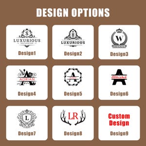 Puede incluir: Nueve opciones de dise&ntilde;o diferentes para un logotipo personalizado. Los dise&ntilde;os presentan diferentes fuentes, estilos y s&iacute;mbolos, incluyendo coronas, astas y elementos florales. El texto "LUXURIOUS", "IMPERIAL", "ADRIAN", "AJANI", "Abhishek" y "LUXURY" est&aacute; incluido en algunos de los dise&ntilde;os.