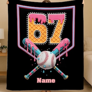 Personalized Baseball Blanket with Name and Number, Custom Sports Throw Blanket, Baseball Themed Gift for Son Daughter