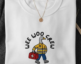 Embroidered EMT Sweatshirt, Wee Woo Crew Shirt, Funny EMS Paramedic Crewneck, First Responder Gift, Night Shift Ambulance Top, Gifts for Him