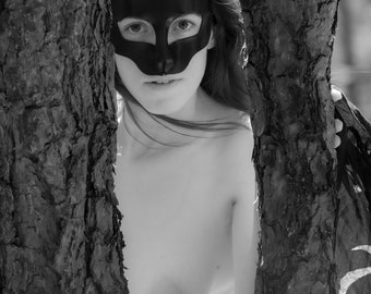 Photo of a woman in a bunny mask black and white artistic nude in nature forest portrait Wall art MATURE - Following the Rabbit - 09