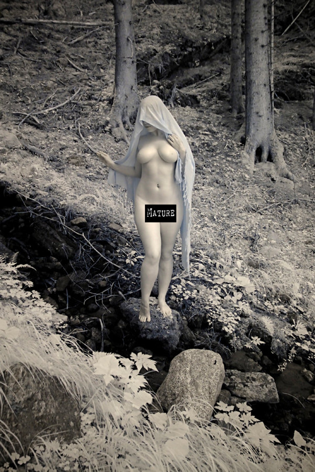 Nude Art in Nature Infrared Naked Photography in Forest Fine photo