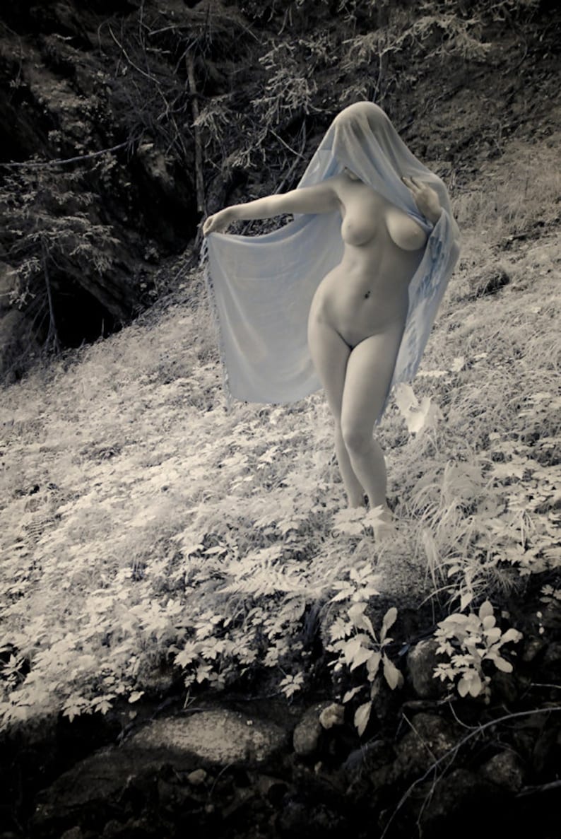 Infrared artistic nude photography naked in nature fine art photo print sensual outdoor Priestess in Infrared 01 MATURE image 2