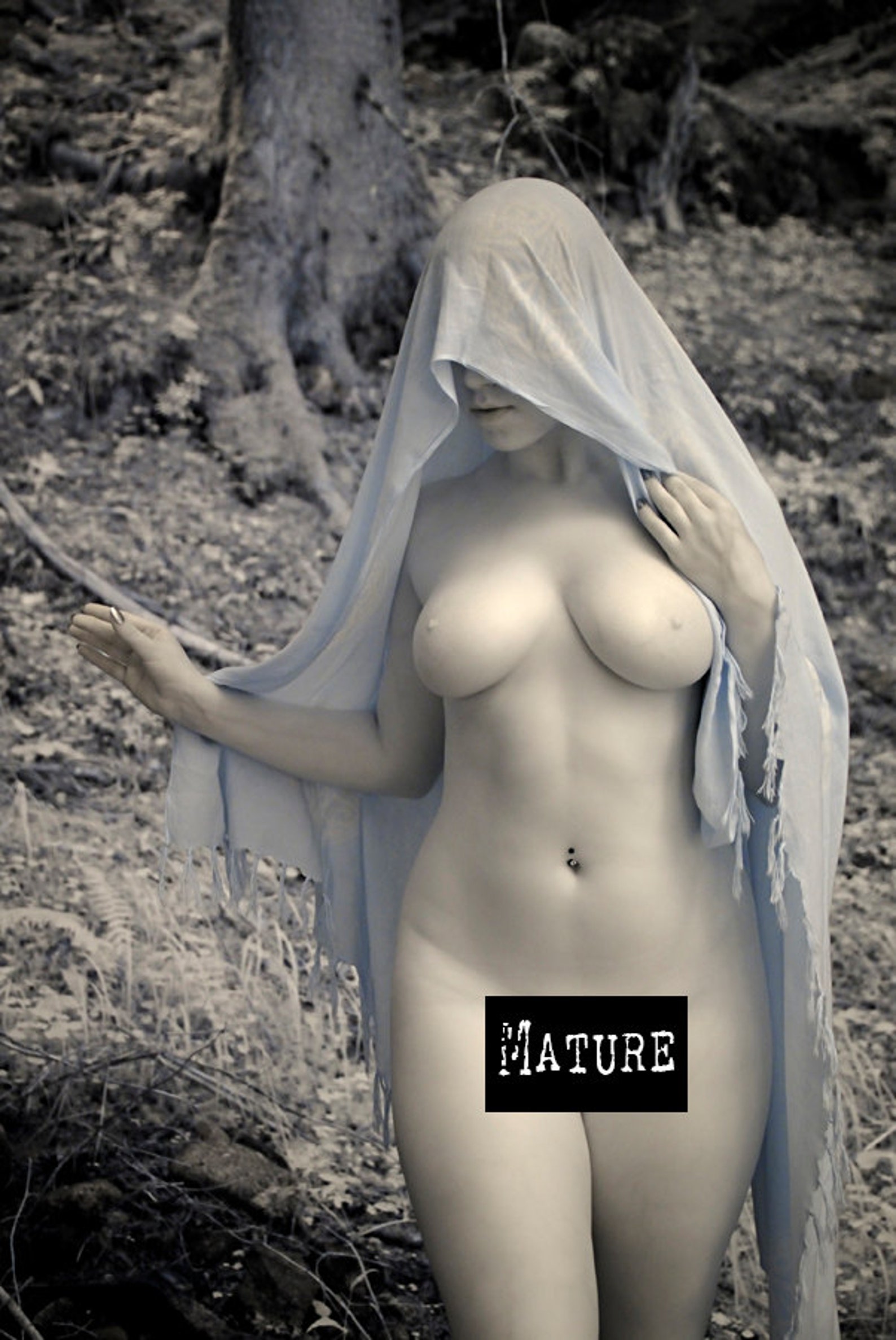 Nude in nature pagan naked art female model in forest infrared image 1.