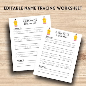 Child Name Tracing Worksheet, Custom Name Tracing Template, Editable Name Trace Worksheet, Custom Tracing Name Template, Name Tracing Sheets