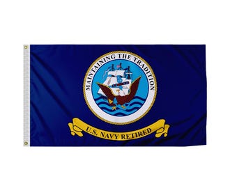 US Navy Retired Flag Heavy Duty Nylon Brass Grommets United States Armed Forces Flags - Various Sizes