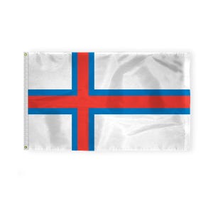 May include: A white flag with a red cross and blue stripes. The flag of the Faroe Islands.