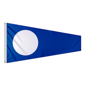 May include: A blue nautical signal flag with a large white circle in the center.