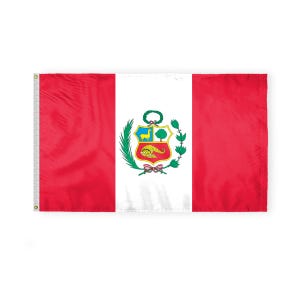 Peru Coat of Arms Flags for Outdoor Nylon Brass Grommets - Peruvian Country Flag with Seal - Many Styles and Sizes
