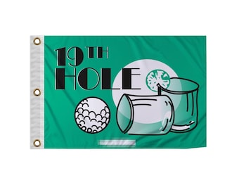 Bandera de golf del hoyo 19: nailon verde, bordes cosidos (30,5 x 45,7 cm)