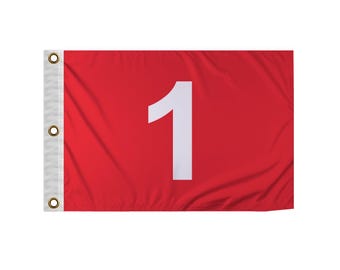 Red Golf Flags with Numbers 1-9: 14x20" Nylon Putting Green Flags