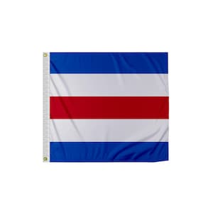 May include: A blue, white, and red flag with three horizontal stripes. The top and bottom stripes are blue, the middle stripe is white, and there is a red stripe in the center of the white stripe.