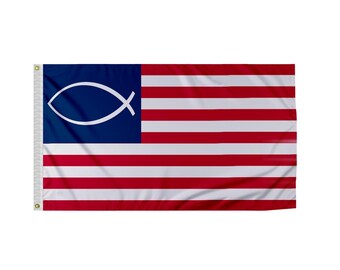 Bandera cristiana de Jesús con forma de pez: estandarte religioso de nailon con ojales de latón