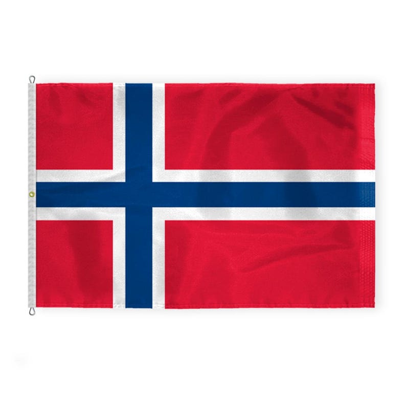 May include: A red, white, and blue flag with a large blue cross on a white background. The flag is made of fabric and has a slight wave to it.
