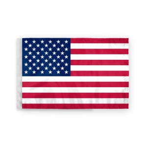 May include: A rectangular American flag with a blue canton filled with white stars and alternating red and white stripes. The flag is displayed against a white background.
