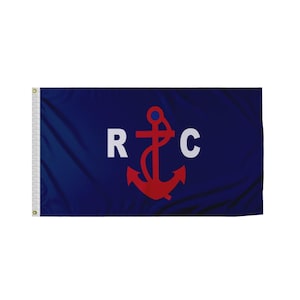 May include: A blue flag with a white anchor and the letters "R" and "C" in white.