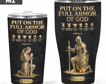 Gepersonaliseerde christelijke wapenrusting beker, Efeziërs 6:10 bijbelvers reismok, geloofscadeau