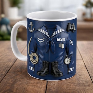 Personalized Navy Sailor Mug, Custom Name Military Coffee Cup, US Navy Gift for Veteran, Mug Gift For Dad