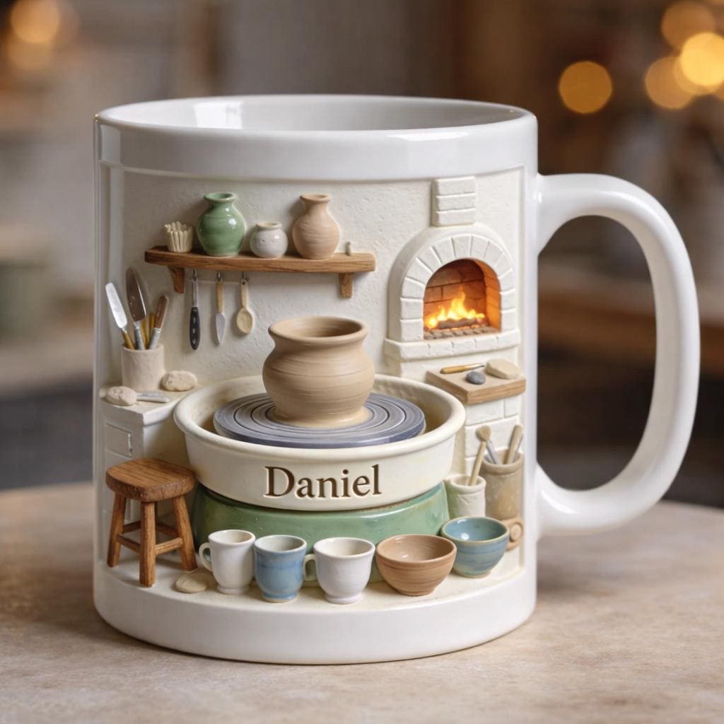 Discover Personalized Pottery Mug, Custom Name Ceramic Artist Coffee Cup, Potter Gift for Him, Clay Art Lover Gift