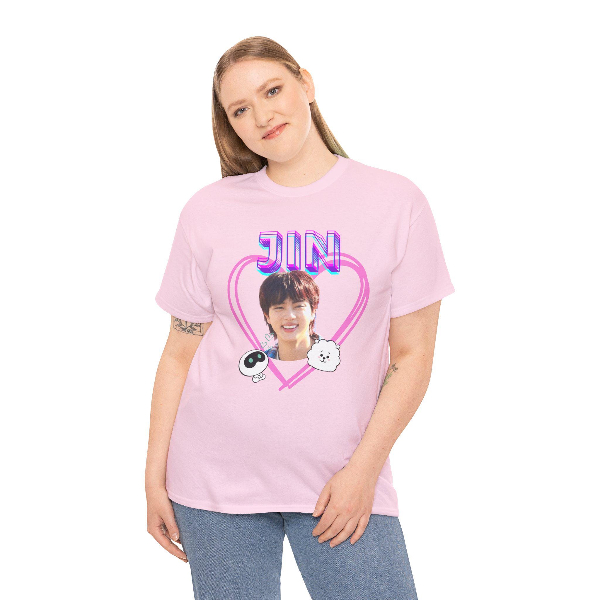 BTS Jin T-shirt. Concert Tee. Pink. Fun Design With RJ and Wootteo