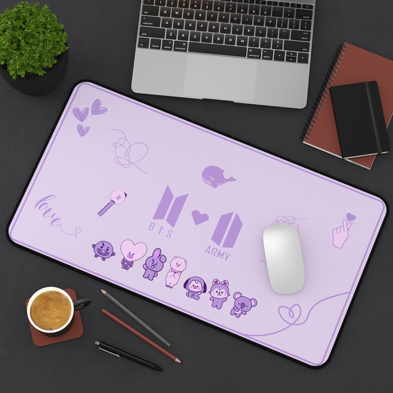 BTS and Army Purple Desk Mat / Mouse Pad, Purple, K-pop Gifts, Gaming ...
