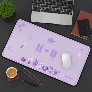 BTS and Army Desk Mat / Mouse Pad, Purple, K-Pop Gifts, Gaming Desk Pad, BTS Merchandise, Gift for BTS Army, Size: 12&quot; x 22&quot;