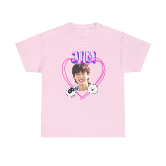 BTS Jin T-shirt. Concert Tee. Pink. Fun Design With RJ and Wootteo