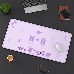 BTS and Army Desk Mat / Mouse Pad, Purple, K-Pop Gifts, Gaming Desk Pad, BTS Merchandise, Gift for BTS Army, 16&quot; x 32&quot;
