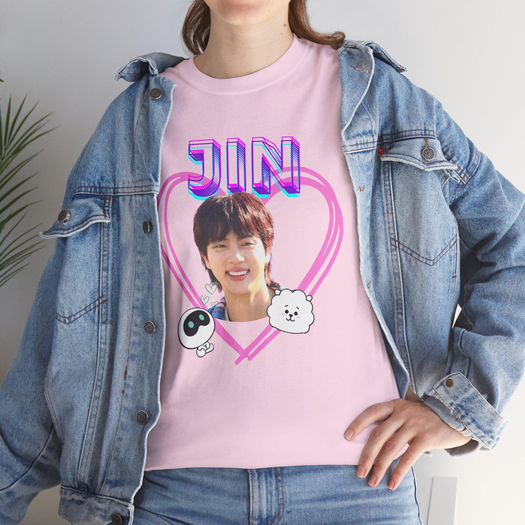 BTS Jin T-shirt. Concert Tee. Pink. Fun Design With RJ and Wootteo