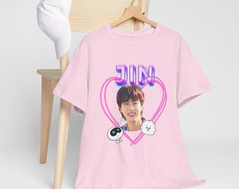 BTS Jin T-shirt. Concert Tee. Pink. Fun Design With RJ and Wootteo