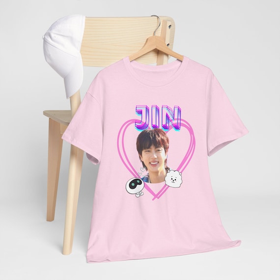 BTS Jin T-shirt. Concert Tee. Pink. Fun Design With RJ and Wootteo