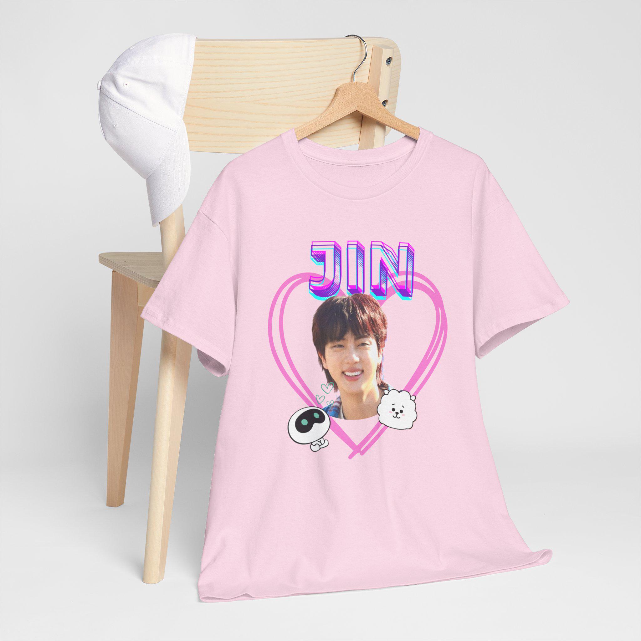 BTS Jin T-shirt. Concert Tee. Pink. Fun Design With RJ and Wootteo