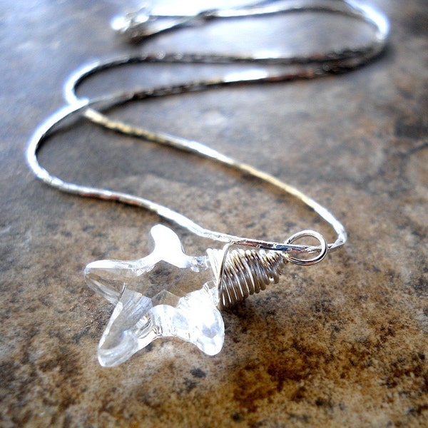 Swarovski Sea Star Necklace Sterling Silver Wire Wrapped Crystal Clear Starfish