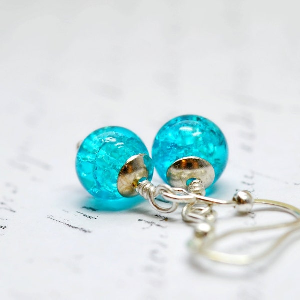 Tiny Teal Blue Earrings, Ocean Blue Dangle Earrings, Teal Blue Beaded Drops, Malibu Blue Beach Jewelry, Capri Blue Vibrant Jewelry