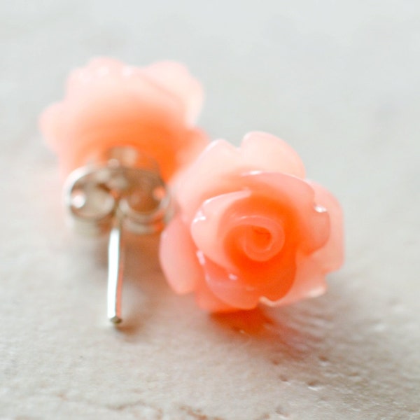 Coral Rose Earrings, Peach Flower Stud Earrings, Coral Colored Jewelry, Tropical Jewelry, Coral Earrings, The Rosie Medium 10mm