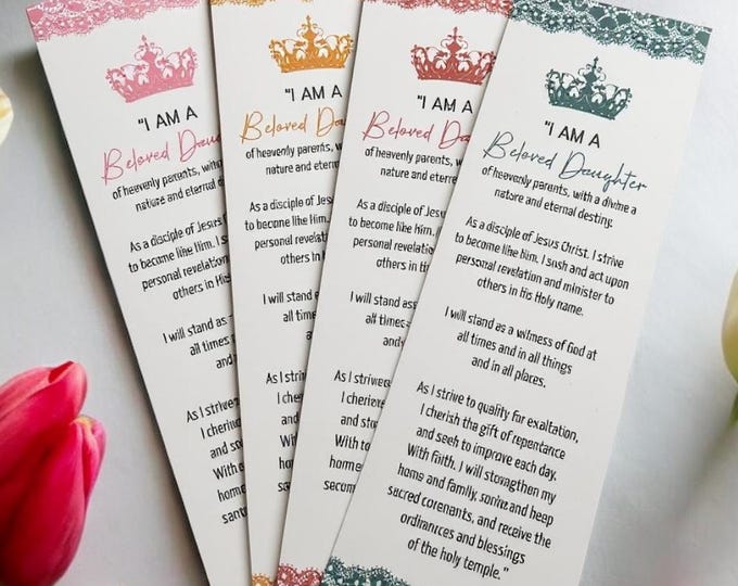 Young Women LDS Bookmark – “I Am a Beloved Daughter” | YW Theme | Mutual Gift | Girls Camp Favor Activity Handout | Seminary Scripture Study