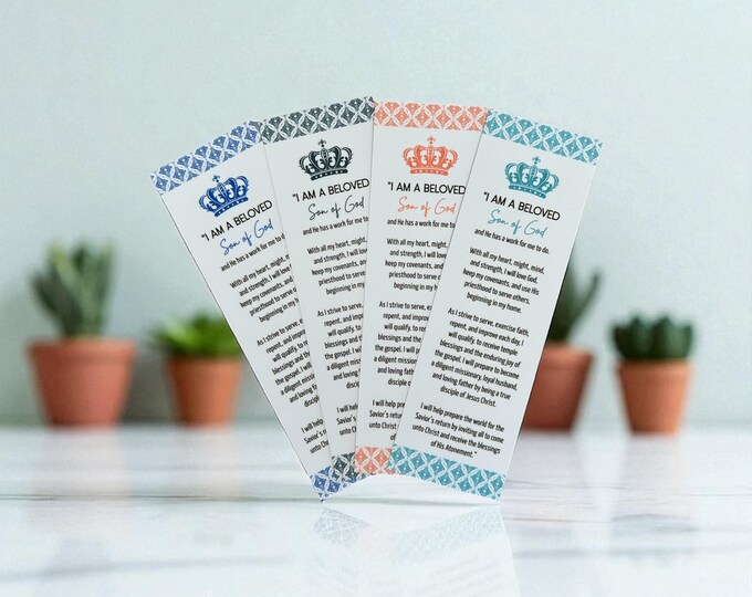 Young Men LDS Bookmark – I Am a Beloved Son of God – YM Theme Declaration– Aaronic Priesthood Gift – Mutual Handout – Missionary Prep Favour