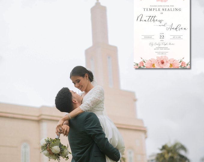 LDS Temple Sealing Invitation – Blush Floral Wedding Invite | Instant Download Editable Canva Printable