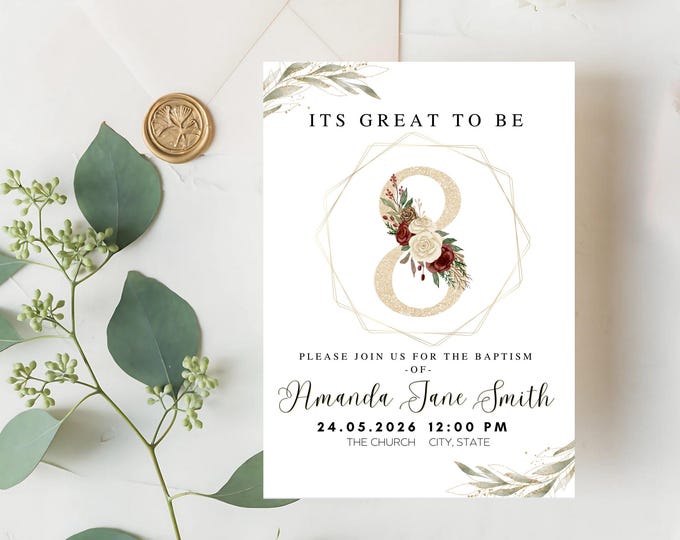 Great to be 8 Baptism Invitation Digital Download Editable Baptism Invite Template LDS Baptism Printable Girl Instant Download